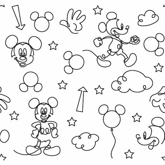 RMK11775RL 226.32 x 18 x 0.025 in. Disney Mickey Mouse Line Art Peel & Stick Wallpaper for Kids, Black